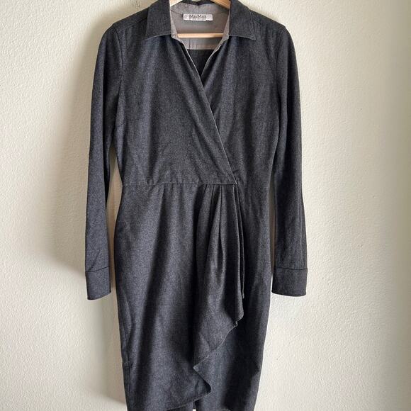 Max Mara Dress Wool Angora Blend Surplice Faux Wrap Classic Gray Long Sleeve - Picture 4 of 8